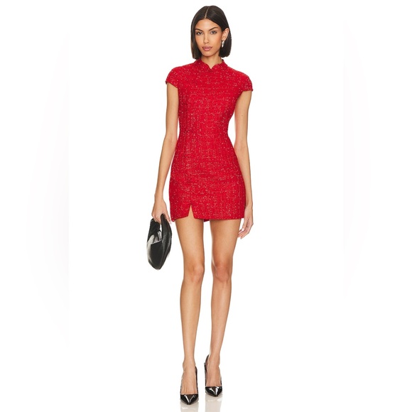 SAU LEE Dresses & Skirts - SAU LEE NATASHA TWEED MINI DRESS IN RED, brand new, never worn, no flaws.